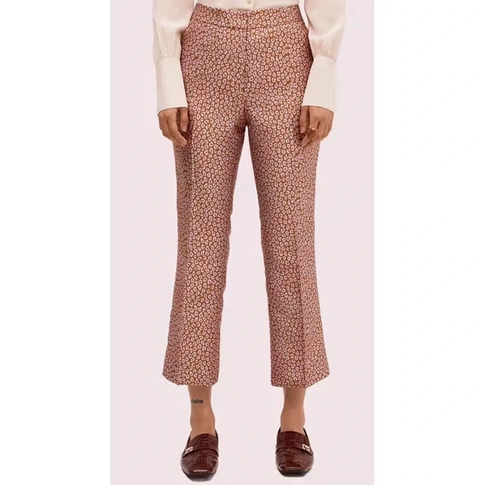 NEW KATE SPADE Flora Leopard Jacquard Cropped Pants‎ Creased Legs Women's 2